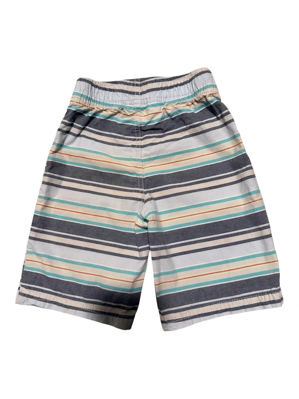 Kids Gray, Teal, and Cream Striped Pull-On Shorts